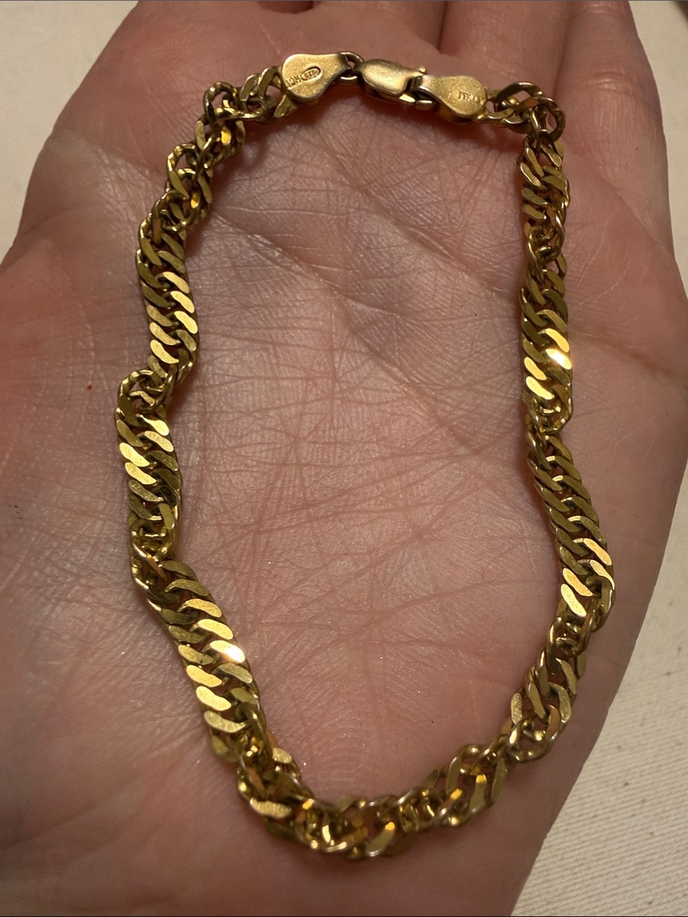 Sterling Silver 925 Gold-Tone Twisted Figaro Bracelet size 8in